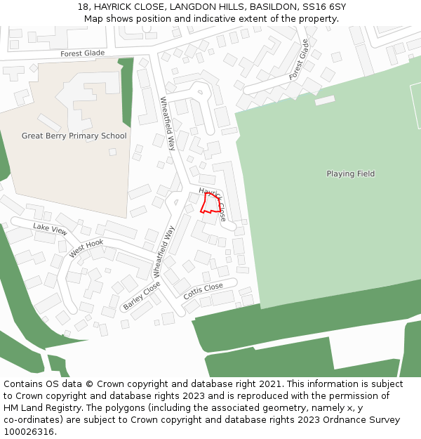 18, HAYRICK CLOSE, LANGDON HILLS, BASILDON, SS16 6SY: Location map and indicative extent of plot