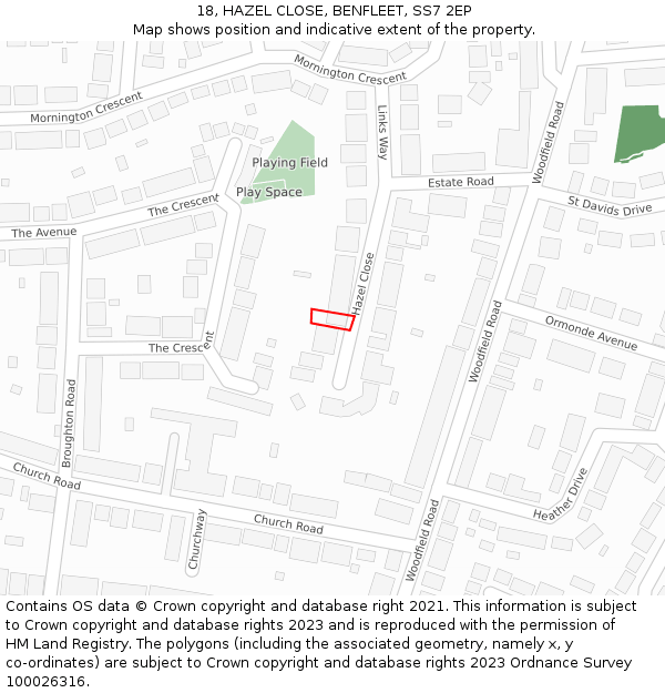 18, HAZEL CLOSE, BENFLEET, SS7 2EP: Location map and indicative extent of plot