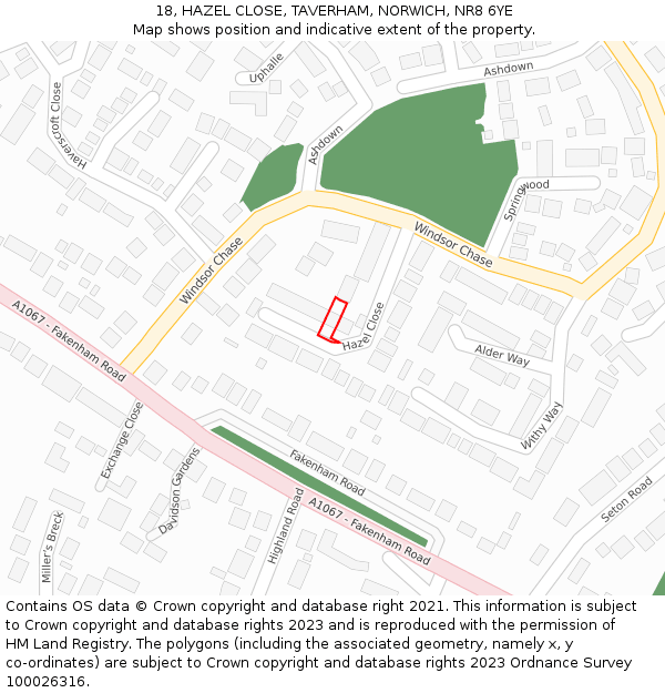 18, HAZEL CLOSE, TAVERHAM, NORWICH, NR8 6YE: Location map and indicative extent of plot