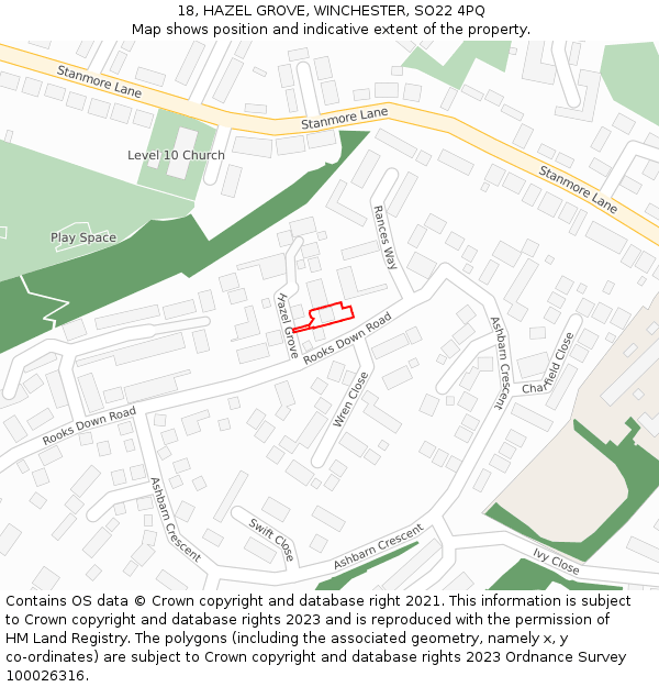 18, HAZEL GROVE, WINCHESTER, SO22 4PQ: Location map and indicative extent of plot
