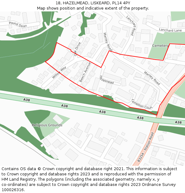 18, HAZELMEAD, LISKEARD, PL14 4PY: Location map and indicative extent of plot