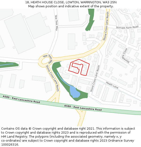 18, HEATH HOUSE CLOSE, LOWTON, WARRINGTON, WA3 2SN: Location map and indicative extent of plot