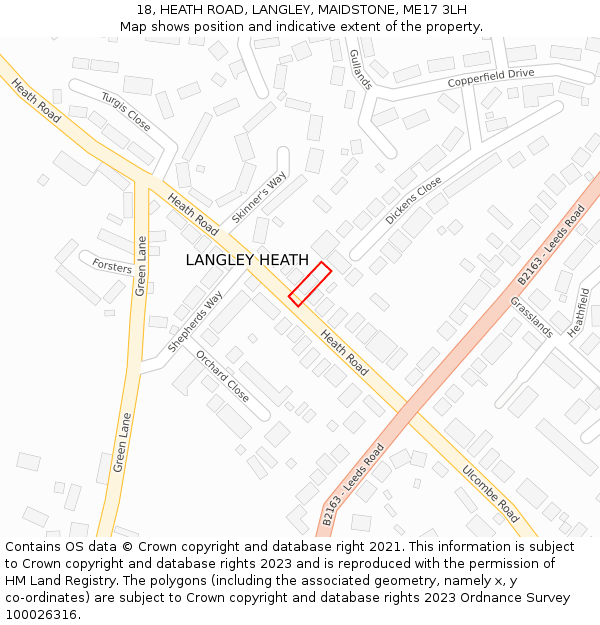 18, HEATH ROAD, LANGLEY, MAIDSTONE, ME17 3LH: Location map and indicative extent of plot