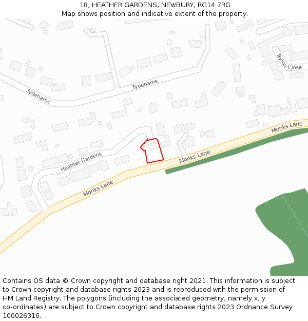 18, HEATHER GARDENS, NEWBURY, RG14 7RG: Location map and indicative extent of plot