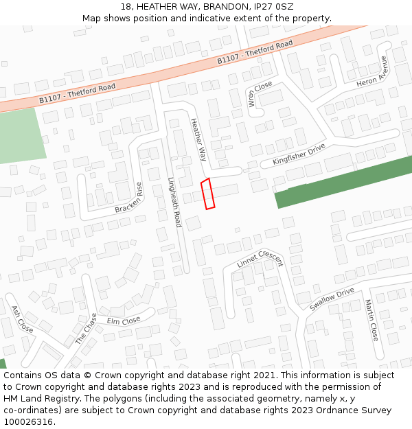 18, HEATHER WAY, BRANDON, IP27 0SZ: Location map and indicative extent of plot