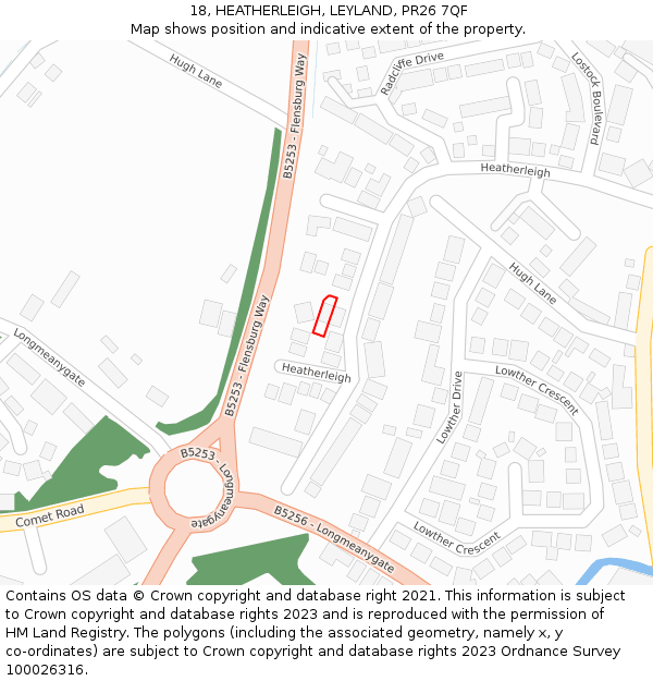 18, HEATHERLEIGH, LEYLAND, PR26 7QF: Location map and indicative extent of plot