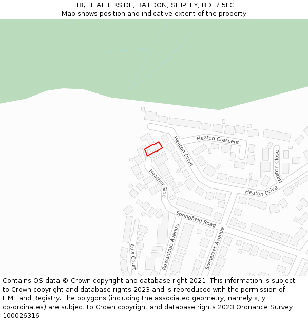 18, HEATHERSIDE, BAILDON, SHIPLEY, BD17 5LG: Location map and indicative extent of plot