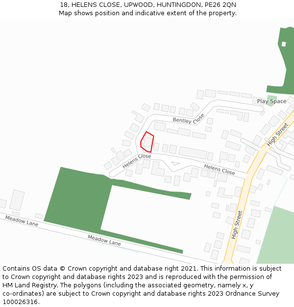 18, HELENS CLOSE, UPWOOD, HUNTINGDON, PE26 2QN: Location map and indicative extent of plot