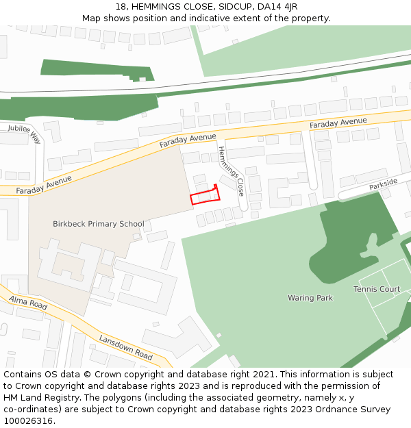 18, HEMMINGS CLOSE, SIDCUP, DA14 4JR: Location map and indicative extent of plot