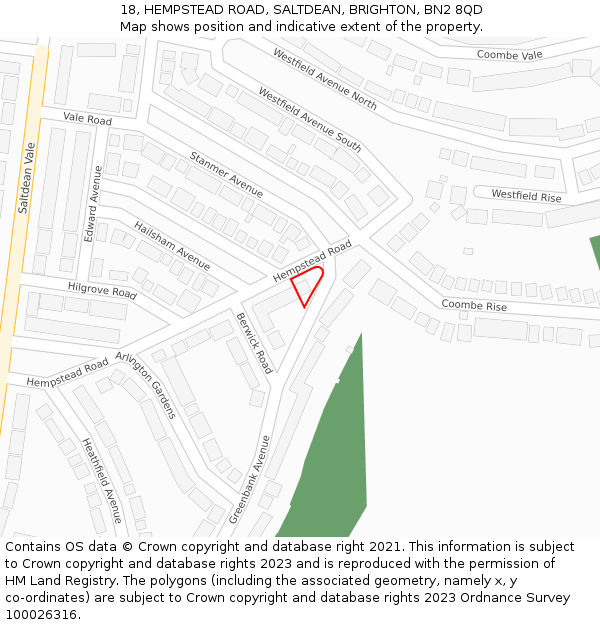 18, HEMPSTEAD ROAD, SALTDEAN, BRIGHTON, BN2 8QD: Location map and indicative extent of plot