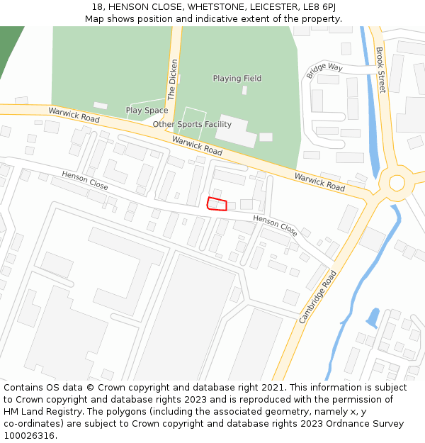 18, HENSON CLOSE, WHETSTONE, LEICESTER, LE8 6PJ: Location map and indicative extent of plot