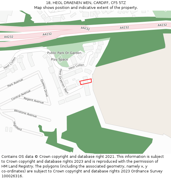 18, HEOL DRAENEN WEN, CARDIFF, CF5 5TZ: Location map and indicative extent of plot