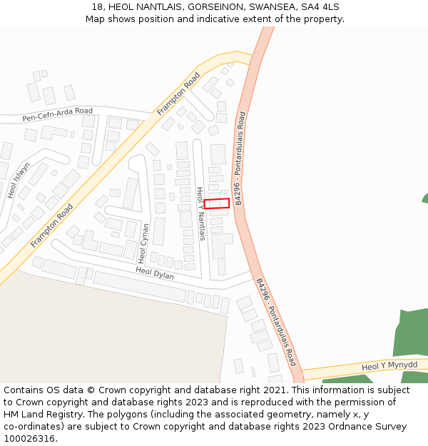 18, HEOL NANTLAIS, GORSEINON, SWANSEA, SA4 4LS: Location map and indicative extent of plot