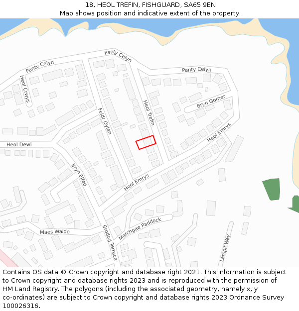 18, HEOL TREFIN, FISHGUARD, SA65 9EN: Location map and indicative extent of plot