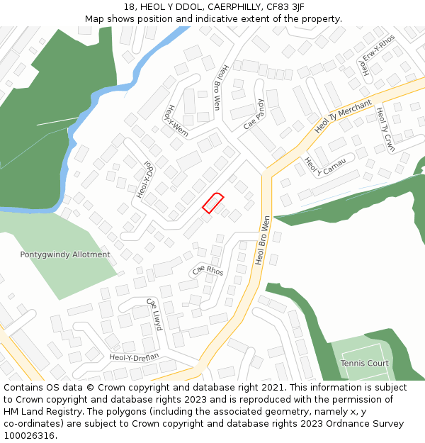 18, HEOL Y DDOL, CAERPHILLY, CF83 3JF: Location map and indicative extent of plot