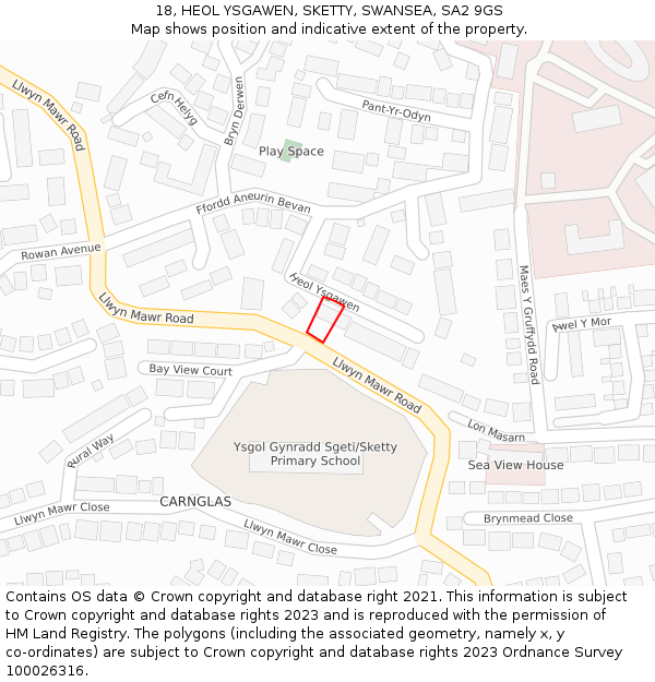 18, HEOL YSGAWEN, SKETTY, SWANSEA, SA2 9GS: Location map and indicative extent of plot