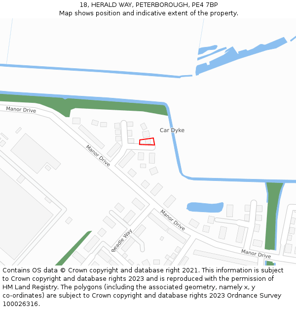 18, HERALD WAY, PETERBOROUGH, PE4 7BP: Location map and indicative extent of plot