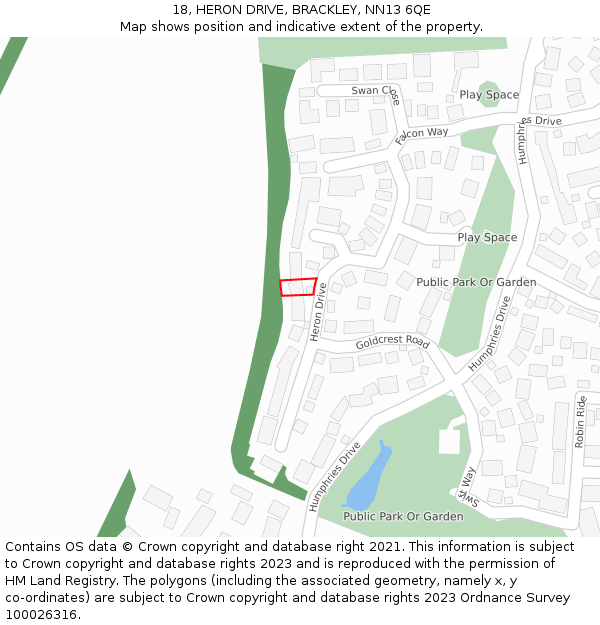 18, HERON DRIVE, BRACKLEY, NN13 6QE: Location map and indicative extent of plot