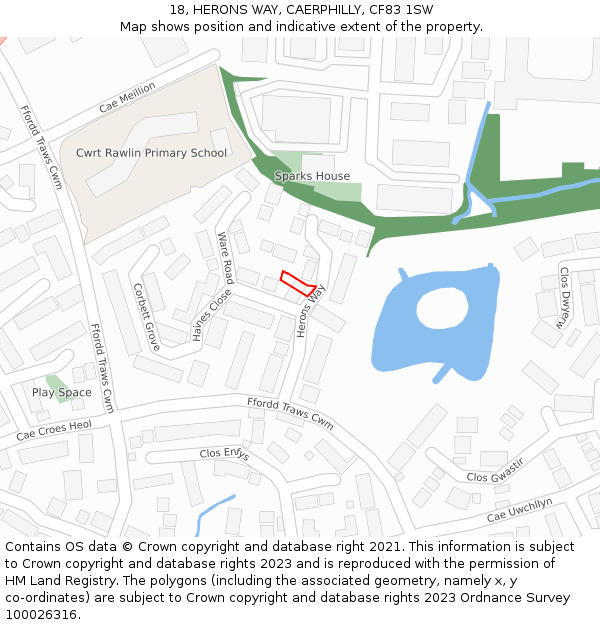 18, HERONS WAY, CAERPHILLY, CF83 1SW: Location map and indicative extent of plot