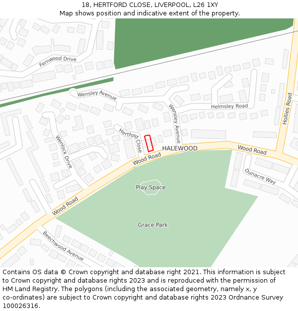 18, HERTFORD CLOSE, LIVERPOOL, L26 1XY: Location map and indicative extent of plot