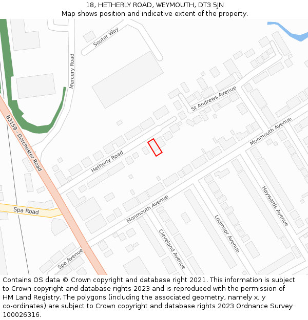 18, HETHERLY ROAD, WEYMOUTH, DT3 5JN: Location map and indicative extent of plot