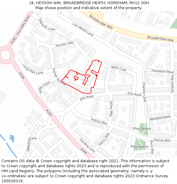 18, HEYDON WAY, BROADBRIDGE HEATH, HORSHAM, RH12 3GN: Location map and indicative extent of plot