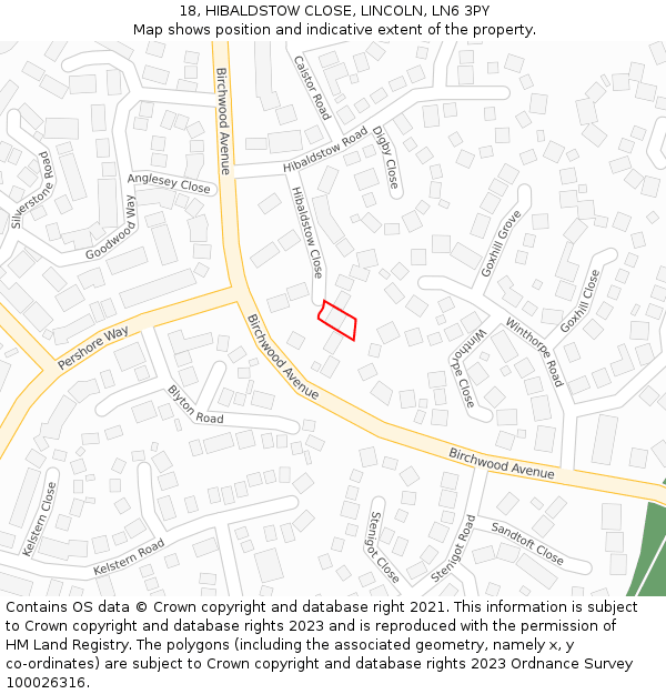 18, HIBALDSTOW CLOSE, LINCOLN, LN6 3PY: Location map and indicative extent of plot