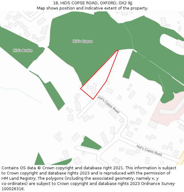 18, HIDS COPSE ROAD, OXFORD, OX2 9JJ: Location map and indicative extent of plot