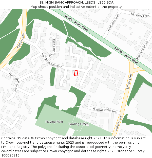 18, HIGH BANK APPROACH, LEEDS, LS15 9DA: Location map and indicative extent of plot