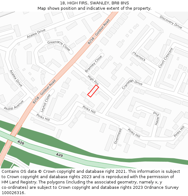 18, HIGH FIRS, SWANLEY, BR8 8NS: Location map and indicative extent of plot
