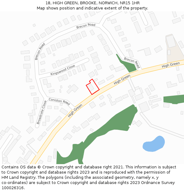 18, HIGH GREEN, BROOKE, NORWICH, NR15 1HR: Location map and indicative extent of plot