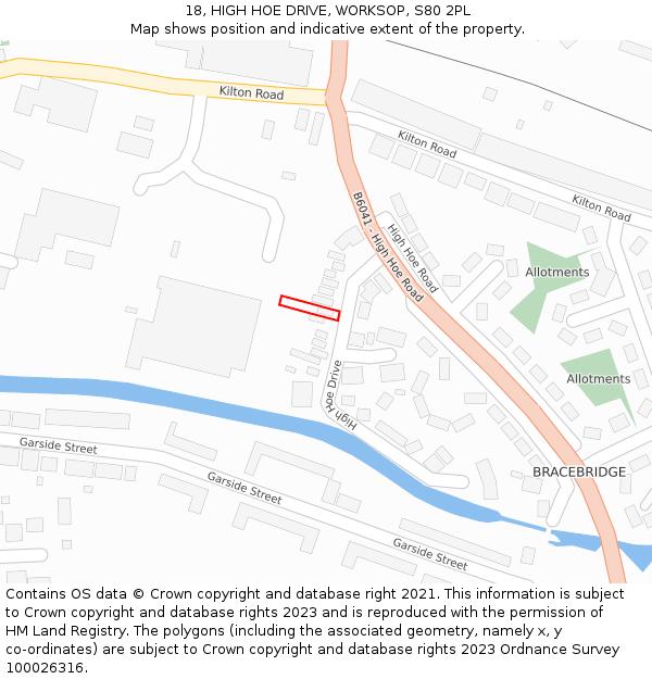 18, HIGH HOE DRIVE, WORKSOP, S80 2PL: Location map and indicative extent of plot