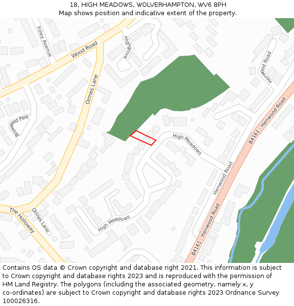 18, HIGH MEADOWS, WOLVERHAMPTON, WV6 8PH: Location map and indicative extent of plot