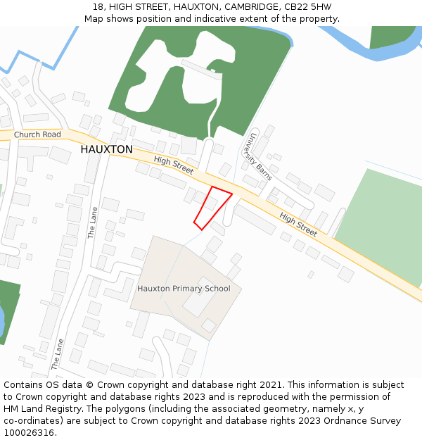 18, HIGH STREET, HAUXTON, CAMBRIDGE, CB22 5HW: Location map and indicative extent of plot