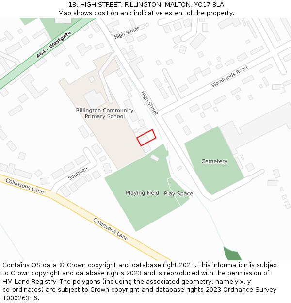 18, HIGH STREET, RILLINGTON, MALTON, YO17 8LA: Location map and indicative extent of plot