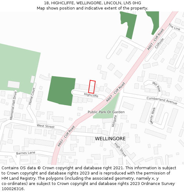 18, HIGHCLIFFE, WELLINGORE, LINCOLN, LN5 0HG: Location map and indicative extent of plot