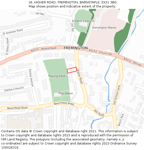 18, HIGHER ROAD, FREMINGTON, BARNSTAPLE, EX31 3BG: Location map and indicative extent of plot