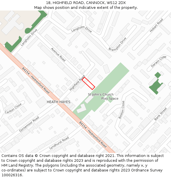 18, HIGHFIELD ROAD, CANNOCK, WS12 2DX: Location map and indicative extent of plot
