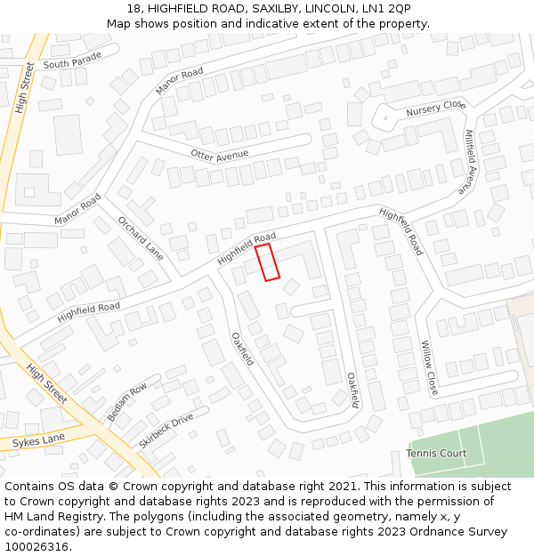 18, HIGHFIELD ROAD, SAXILBY, LINCOLN, LN1 2QP: Location map and indicative extent of plot