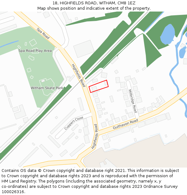 18, HIGHFIELDS ROAD, WITHAM, CM8 1EZ: Location map and indicative extent of plot