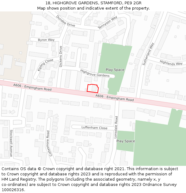 18, HIGHGROVE GARDENS, STAMFORD, PE9 2GR: Location map and indicative extent of plot