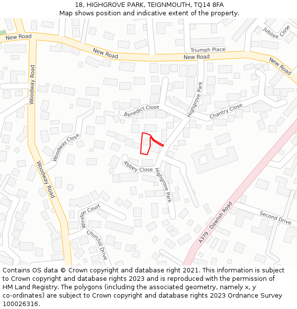 18, HIGHGROVE PARK, TEIGNMOUTH, TQ14 8FA: Location map and indicative extent of plot