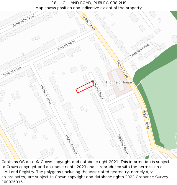 18, HIGHLAND ROAD, PURLEY, CR8 2HS: Location map and indicative extent of plot