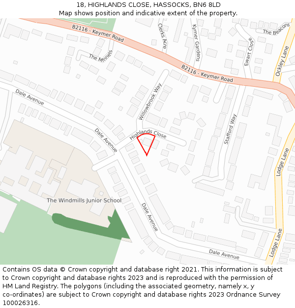 18, HIGHLANDS CLOSE, HASSOCKS, BN6 8LD: Location map and indicative extent of plot