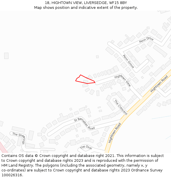18, HIGHTOWN VIEW, LIVERSEDGE, WF15 8BY: Location map and indicative extent of plot