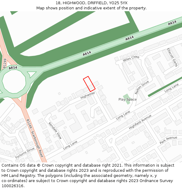 18, HIGHWOOD, DRIFFIELD, YO25 5YX: Location map and indicative extent of plot