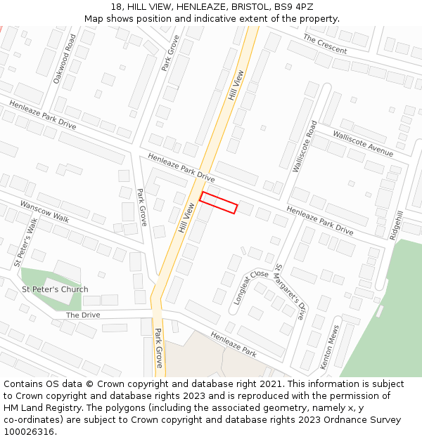 18, HILL VIEW, HENLEAZE, BRISTOL, BS9 4PZ: Location map and indicative extent of plot