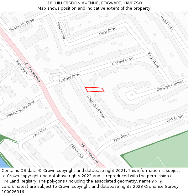 18, HILLERSDON AVENUE, EDGWARE, HA8 7SQ: Location map and indicative extent of plot