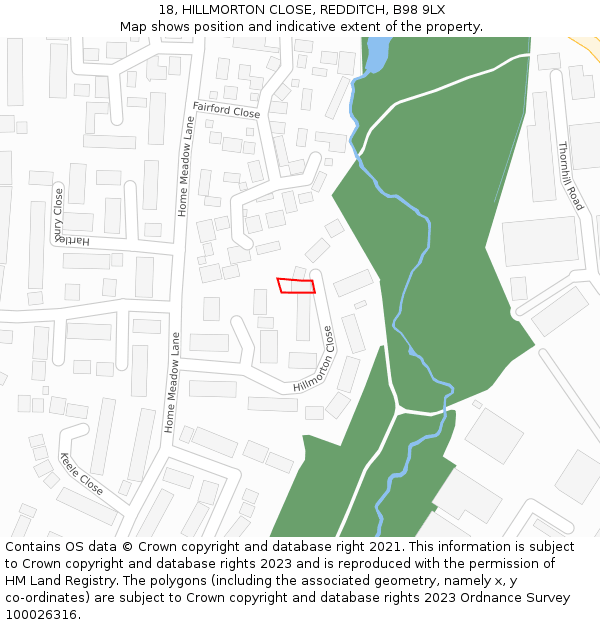 18, HILLMORTON CLOSE, REDDITCH, B98 9LX: Location map and indicative extent of plot