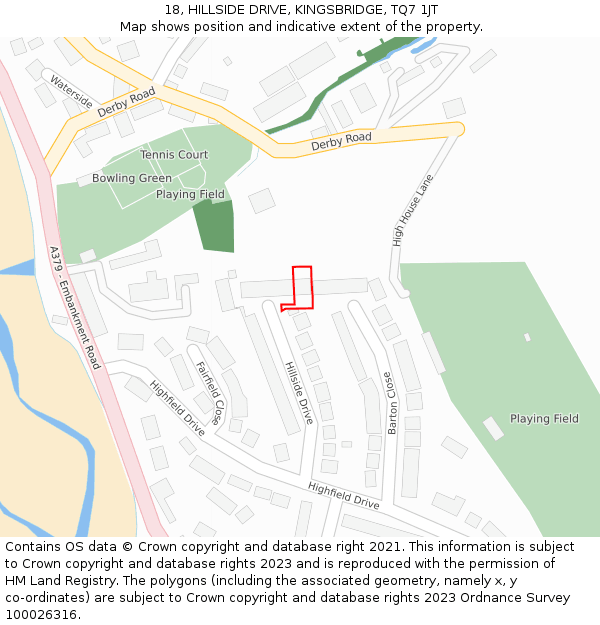 18, HILLSIDE DRIVE, KINGSBRIDGE, TQ7 1JT: Location map and indicative extent of plot